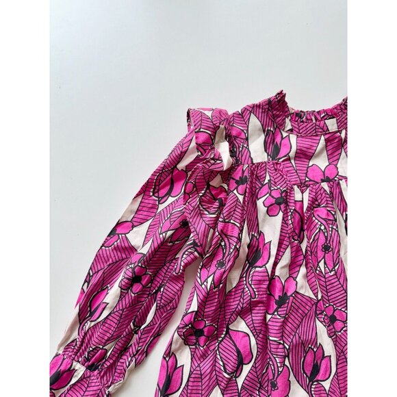 Girls' MORLEY Rodeo Pink Twist Floral Print Cotton Ruffle Trim Shirt, Size 8 - Picture 3 of 11